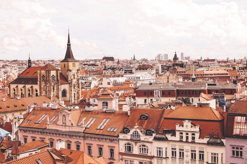 Aerial view of Prague showcasing its historic architecture and iconic rooftops. - iptv europe