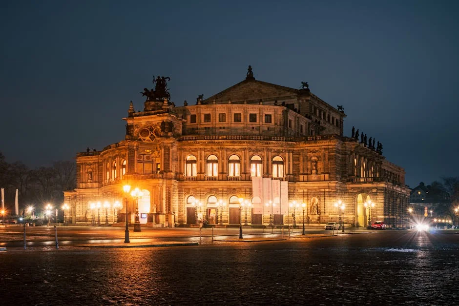 Stunning view of Semperoper in Dresden during the blue hour, beautifully illuminated. - iptv m3u germany 4k