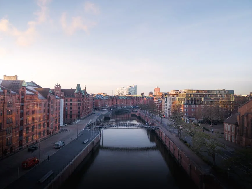 A stunning aerial view of the historic Speicherstadt in Hamburg, showcasing its iconic architecture. - iptv m3u germany 4k