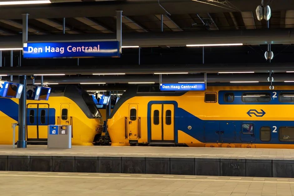 Bright yellow Dutch trains at Den Haag Centraal on a quiet platform. - iptv netherlands
