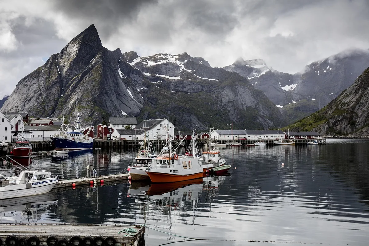 moorage, ships, water, lake, mountain, scenery, nordic, reine, norway, arctic circle, nature, landscape - iptv nordic