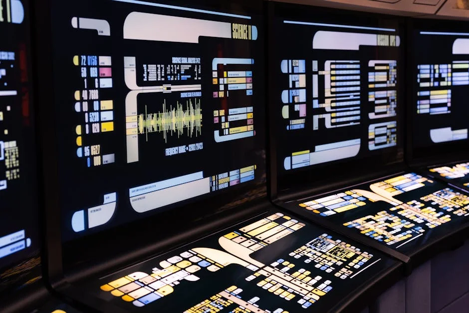 High-tech command center with advanced digital displays and control panels - panel de revendeurs iptv
